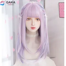 Wigs GAKA Purple Gradient Lolita Hair Round Face Long Hair Cosplay Natural Heat Resistant Synthetic Female Wig