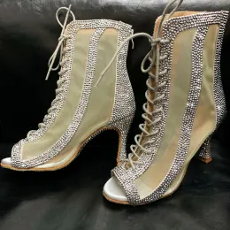sapatos evkoodance feminino sapatos de dança de strass de prata botas de dança feminino festa de salsa latina salão de dança sapatos de dança