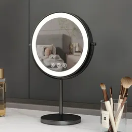 Tavolo da 9 pollici a 360 gradi per camera da letto o bagno Specchio per trucco sollevabile Doppio specchio ingranditore 3X con specchio cosmetico a luce LED 240318