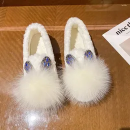 Sıradan Ayakkabı Konforu Rhinestones Kadınlar 2024 Moda artı Kadife Sıcaklık Düz Kadın Yuvarlak Kafa Pamuklu Kadın