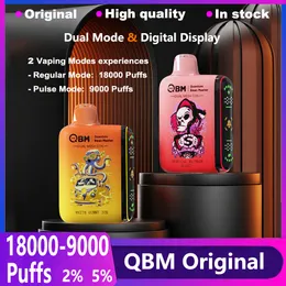 Original QBM Puff 18000 Puff 9000 Vapes Disposable Puff 18k 9k Dual Mode Vaper Regular 18k Puff Pulse 9k Puff E Cigarette With Digital Display Rechargeable Vape Pen