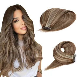 人間の髪の毛の束extensions織り束レミー絹のまっすぐなブラジルの髪100G目に見えない縫い合わせ髪