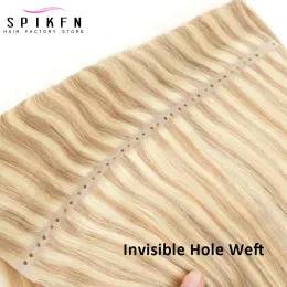 Weft Invisible Pu Hole Weft Human Hair Extensions 16 "20" 24 "Micro Loop XO Weft Hair Bundlesストレートダブルインジェックウェートヘア