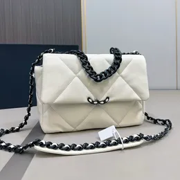 Womens Designer19 Series Panda White Classic Mini Flap Quilted Shoulder Bag Black Metal Chain Handle Totes Crossbody Shoulder Handbag With Serie Number Purse 25cm