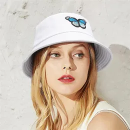 Berets gemvie haftowy motyl Hip Hop Busda Hat Outdoor Fisherman for Girl Wspina