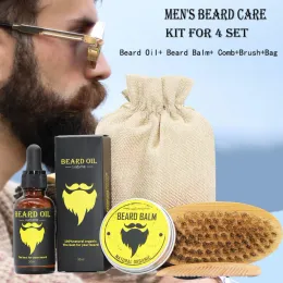 Produkter Nya 5st/Set Men Beard Kit Grooming Beard Set Barba Beard Oil fuktgivande vax Bam Comb Essence Styling Hair Men Beard Kit Set