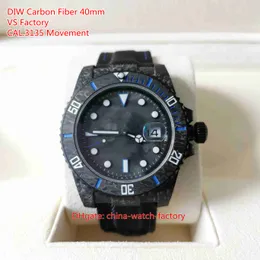 Vs Fabrika Erkekleri VSF VSF daha kaliteli 40mm 116610 Diw Karbon Fiber Çerçeve Luminova Sapphire Cal.3135 Hareket Mekanik Otomatik Erkek Kol saatleri