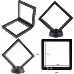 Bolsas de jóias 90 90mm Preto 3D Flutuante Moeda Display Frame Holder Caixa W / Stand