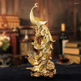 Statuette decorative Figurina di fenice in resina nordica Statua d'oro puro dell'uccello delle meraviglie Scultura animale moderna Ornamento creativo Home Office