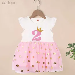 Girl's Dresses Happy Birthday Print Numbers 1-6 Girl Flight Sleeves Cute Childrens Party Girl Princess Dress Top Baby Clothing 24323