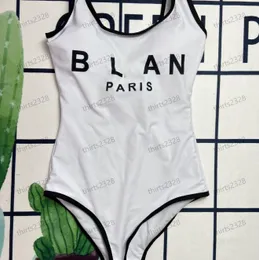 Nuove donne nero bianco costume da bagno costume intero lettera stampa costumi da bagno solidi costumi da bagno abbigliamento da spiaggia per donna