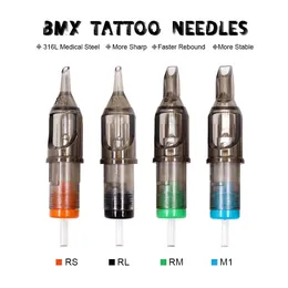 100st Tattoo Needles Disponibla steriliserade permanenta makeup nålar Rund foder tatueringspatroner för tatueringspenmaskin 240322
