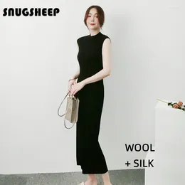 Casual Dresses Sleeveless Knit Long Dress Women Wool Vest Black Maxi Summer Clothes Womens Clothing Outfits Sexy Silk Elegant Woman