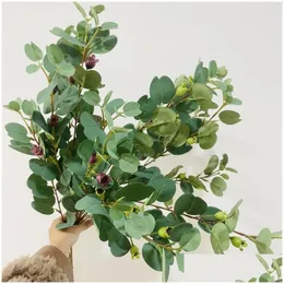 Flores decorativas grinaldas 80cm plantas artificiais eucalipto folha falsa colina planta de groselha com frutas para casa jardim gota entrega dho3a