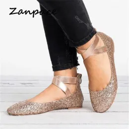 Lägenheter Zanpace Platform Shoes Ballet Flats Womens Shoes Crosstied Grunt Plat Whith Shoes Round Toe Laceup Ladies Shoes Women Women Women