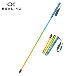 Sticks Colorful 5Section Foldable Trekking Poles Ultra Light Hiking Sticks Portable Full Carbon Fiber Outdoor Walking Sticks Cane