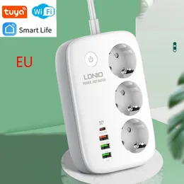 스마트 파워 스트립 Tuya Wi -Fi 소켓 EU 플러그 케이블 타이밍 어댑터 3 USB 포트 블루투스 라이프 앱 240318