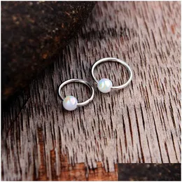 Nose Rings Studs Fashion Ring Retro Gold Round Imitation Opal Beads Ear Nostril Hoop Body Piercing Jewelry Drop Delivery Dhrbn