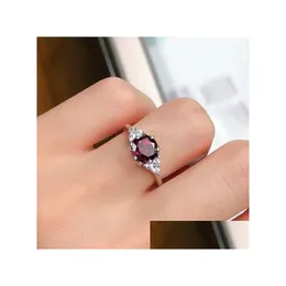 Pierścień Solitaire Women Women 925 Pure Sier Natural Garnet Ruby Daily Leisure Biżuteria Dostawa DHEH4