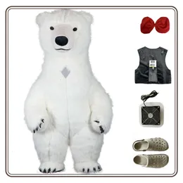 Trajes de mascote 2023 novo presente de aniversário de mascote iatable urso andando branco urso polar (urso + ventilador + arco + mochila)