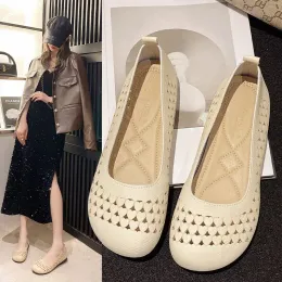Slebringe Retro Ethnic Softsoled Damenschuhe 2023 bequeme Joker Hollow Ladies Sandals Plus Size Casual Schuhe im Frühling und Sommer