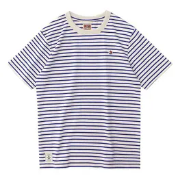 남자 티셔츠 헤비 듀티 의류 카키 카키 면화 로빙 일본 레트로 크레페 반 소매 줄무늬 짧은 슬리브 남성 티셔츠 J240322
