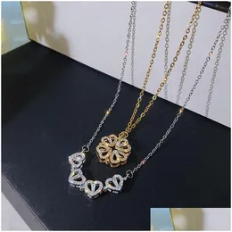 Pendant Necklaces Creative Magnetic Folding Heart-Shaped Four-Leaf Clover Necklace Jewelry Two Ways To Wear Unusual Party Gift Drop De Dhuhr