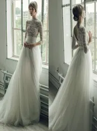 ERSA Atelier Wedding Dresses A Line Jewel Neck Lace Beads Learls Train Train Long Sleeve Bridal Dons