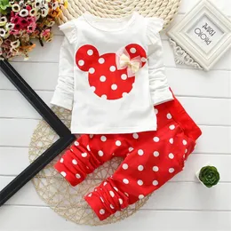 Conjuntos de roupas 2pcs desenhos animados crianças terno primavera manga comprida puro algodão em torno do pescoço camisa polka dot calças