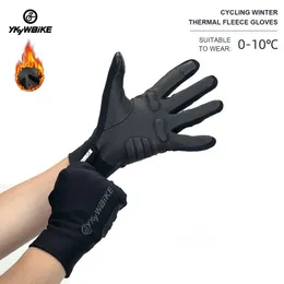 YKYWBIKE Cycling Winter Gloves Thermal Fleece Full Finger Waterproof Windproof Outdoor Sport Bicycle for Bike Motorcycle 240312