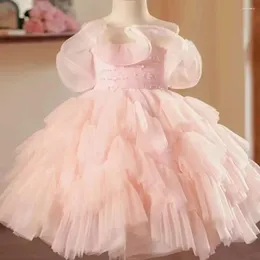 Mädchenkleider Jill Wish Elegantes arabisches rosa Kleid Perlen Dubai Baby Kinder Prinzessin Hochzeit Geburtstag Party Erstkommunion Kleid 2024 J222