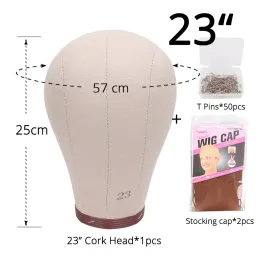 Stands Plussign New Cork Canvas Block Head Mannequin Head med T -stift Strumpa peruk Cap 21 22 23 24 tum Fyra storlek Wig Making Head