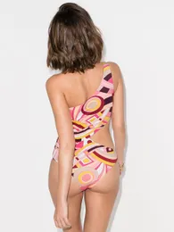 幾何学的なプリントデザイナービキニセット片方の肩を押し上げる1枚のピース水着高級女性水着ホローアウトビーチウェアセクシーなビキニスブランドバススーツ女性