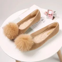 Casual Shoes Pom-Pom Fur Ball Ladies Faux Suede Flats Women 2024 Round Toe Ballerina Femme Dress Office Loafers Comfy Slip On Mocasines