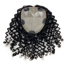 Toppers cabelo virgem brasileiro encaracolado profundo 15x15cm onda profunda cabelo humano topper peruca base de seda peruca feminina 5 clipes no perímetro