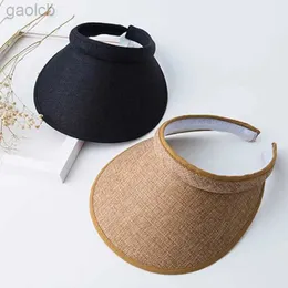 Wide Brim Hats Bucket Hats Womens summer woven straw hat empty top beach hat sandwiched between solid color wide UV resistant breathable sun hat 24323