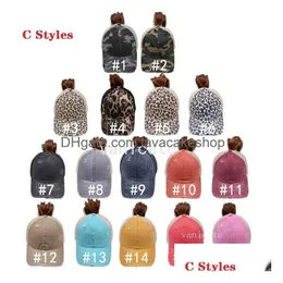 Parti Şapkaları Malzemeleri 45 Stil Yıkandı Öldü Dağınık Çörekler Ponycaps Leopar Ayçiçeği Criss Cross Trucker Mesh Şapka Damlası Dönüşü Ev Bahçesi Dhnej