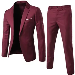Formal Suit Pockets Korean Style Buttons Cuff Blazer Pants Men Attractive 240312