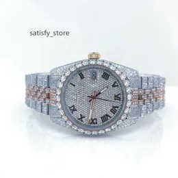 Relógio redondo de luxo personalizado, joias de hip hop, prata esterlina 925, gelado, vvs, moissanite, diamante, relógios mecânicos automáticos