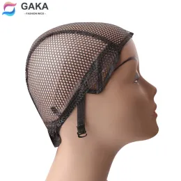 Hairnets GAKA 10pcs Wig Cap for Making Wigs Black Beige Color Elastic Adjustable Strap Hairnets with Ears and Tails