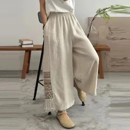 Women's Pants Summer Niche Large Size Dad Artistic Linen Breathable Retro Nine Point Wide Leg For Women