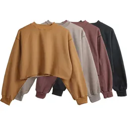 Items Blank Damen Einfarbiges Pop-Hoodie mit Rundhalsausschnitt, individuell bedrucktes Crop-Top mit Rippe für koreanische Kleidung