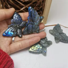 Dekoratif figürinler doğal labradolit taş el yapımı iyileştirici kelebek özlem kristal hayvan melek güçlü flaş hediye