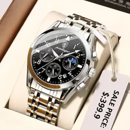 Poedagar Mężczyźni oglądają Top Luksusowy Sport Chronograph Quartz zegarki ze stali nierdzewnej Wodoodporna świetlista data Tydzień Business Wristwatch 240311