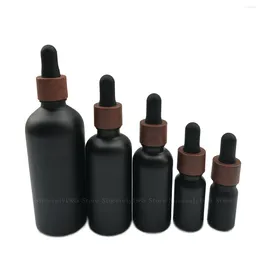 Storage Bottles 10X Frosted Black Glass Dropper Bottle Essential Oils 5ml To 100ML Dripper Portable Refillable Travel