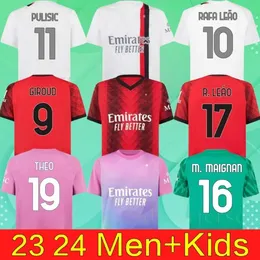 23 24 24 Pulisic Giroud AC Soccer Jerseys R.Leao 2023 Theo Ibrahimovic 2024 Football Shirt Romagnoli Rafa Leao S.castiljo Reijnders Home Away Men Kid Kit JJ 3.23