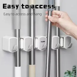 Rails Plastic Mop Holder Wall Mounted Broom Hook 4 Position MultiFunctional Broomstick Storage Rack Bathroom Organizer Acessories