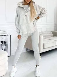 Two Piece Set for Women 2024 Solid Color Casual Comfortable Loose Fitting Long Sleeved Hoodie and Sports Plain Long Pants Set 2403231