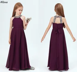 Kanter winogrona szyfonowe sukienki druhny cekiny z koralikami dziewczynki galdn w wesele suknie