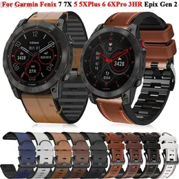 Titta på band 22 26mm läder+silikonrem som är lämplig för Garmin Fenix ​​7x 7 6x 6 Pro 5x 5 Epix Gen 2 Smartwatch EasyFit Wristband Armband 24323